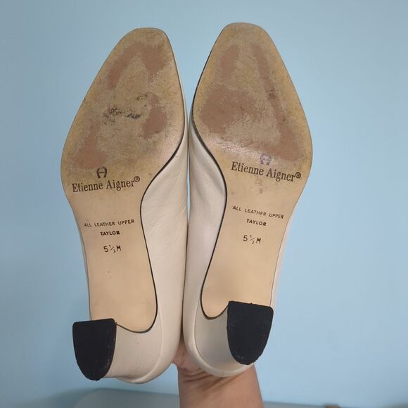 Etienne Aigner Women's Taylor Leather Pump Heel Shoes 5.5 M bone heels vintage - Picture 5 of 5